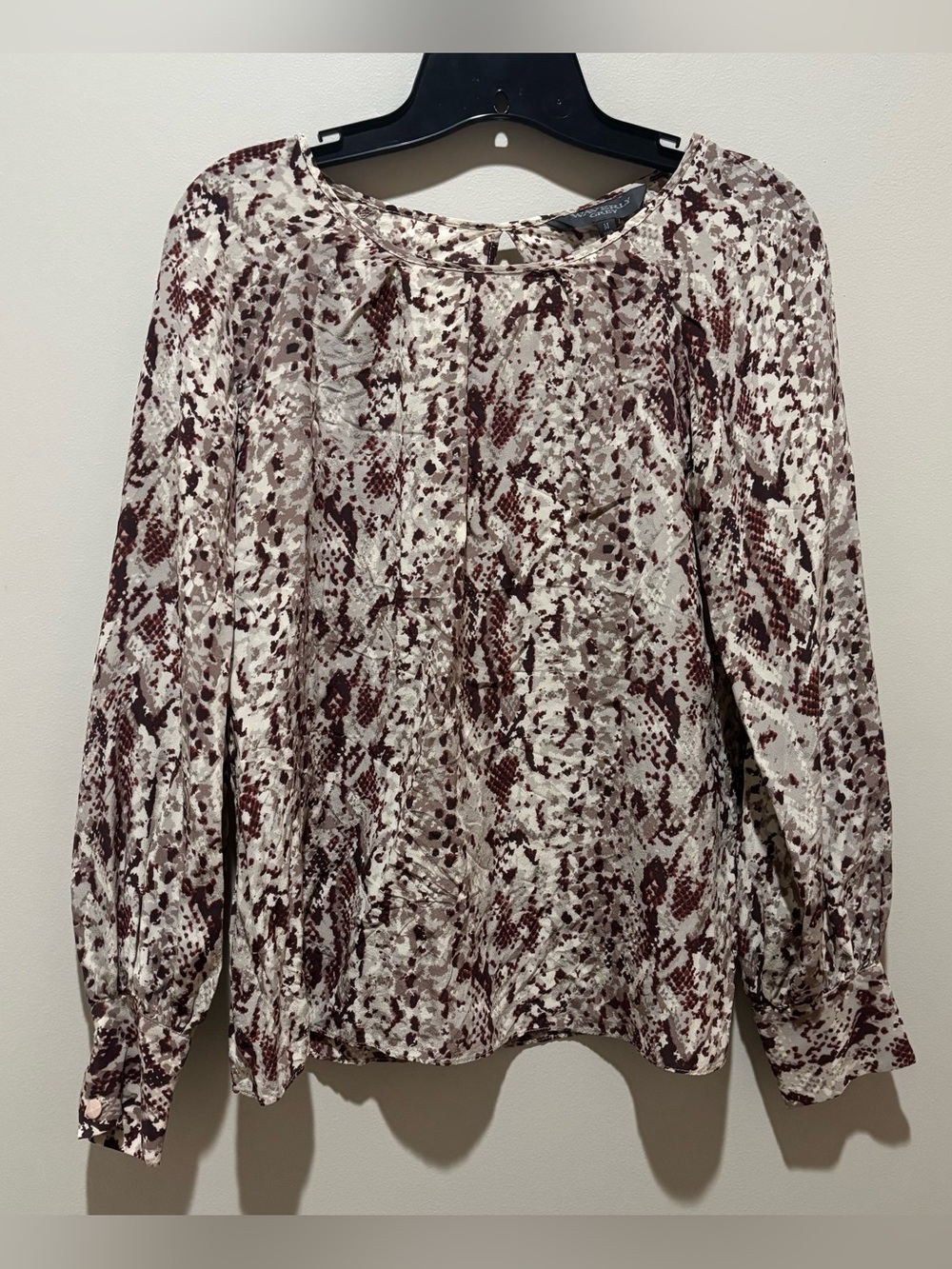 Waverly Grey Cream, Gray and Burgundy Reptiel Print Blouse